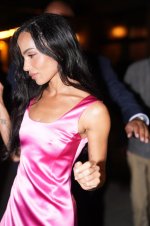 Zoë Kravitz Nipple Pokies in a Pink Dress 4.jpg